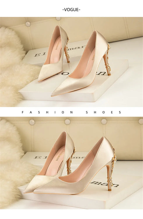 Elegant Crystal-Embellished Silk Pointed Toe Pumps for Women - Luxurious High Heels Perfect for Bridal and Evening Wear, Sexy Dress Shoes with Thin Heels